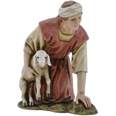 Pastor arrodillado con cordero Landi Moranduzzo 15 cm en resina