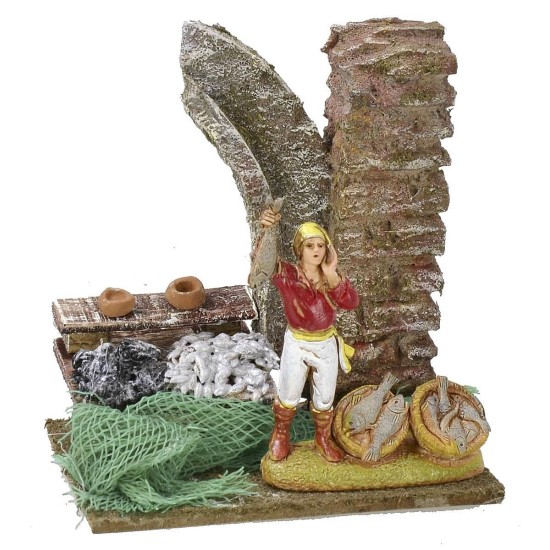 Setting with fish bench cm 9x6x9,5 h for statues of 6 cm