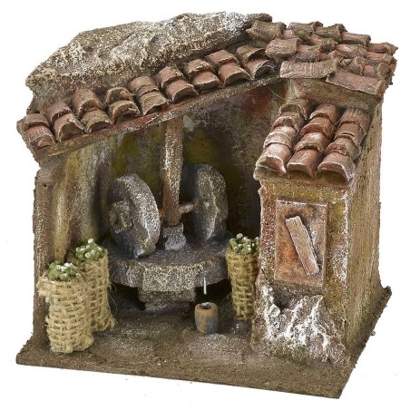Ambientación de un molino de aceite para Belén de 11,5x9x11 cm