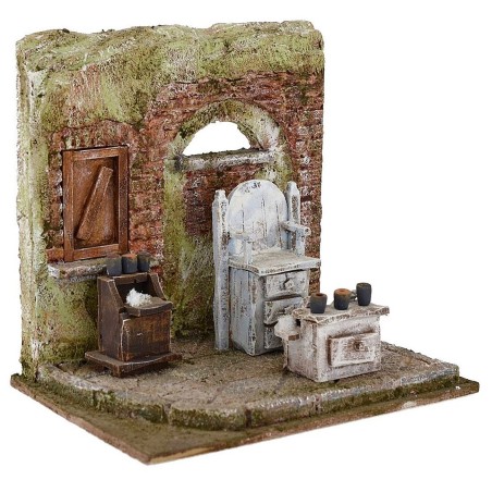 Ambientación para belén taller de barbero 19,5x14,5x18,5