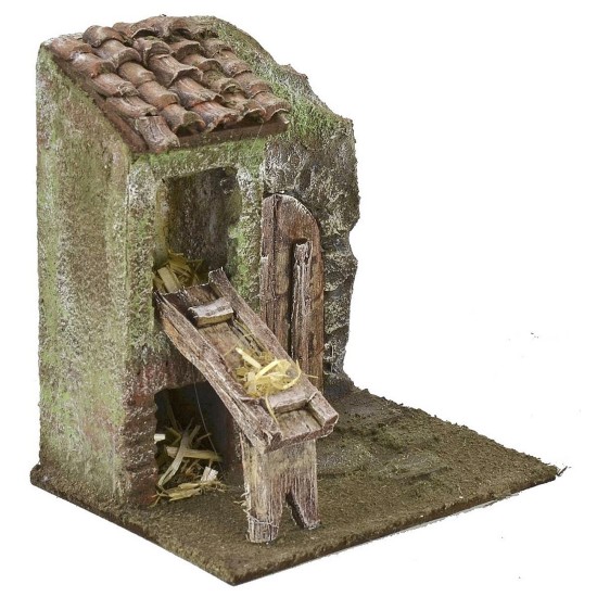 Fachada con granero y portón de 11,5x9x13 cm de altura para estatuas de 6 cm.