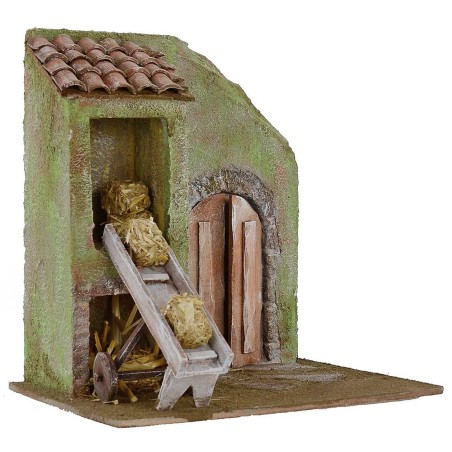 Fienile con carrello trasportatore cm 24x17,5x25 h per statue