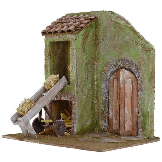 Fienile con carrello trasportatore cm 24x17,5x25 h per statue