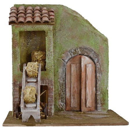 Granero con carro transportador de 24x17,5x25 cm de altura para estatuas.