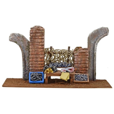 Pescivendolo con rudere cm 30x10,5x16,5 h. per statue 10 cm