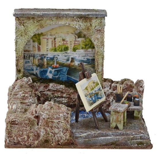 Pittore al porto 20x14,5x16 h. per statue 10 cm Mondo Presepi
