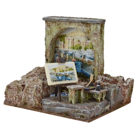 Pittore al porto 20x14,5x16 h. per statue 10 cm Mondo Presepi
