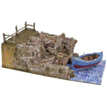 Escenografía con barco pesquero de 49x29x18 cm de alto para