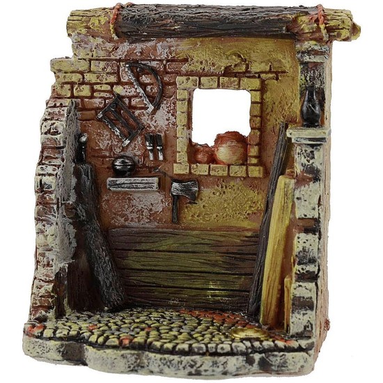 Taller del carpintero en resina de 8,5x5,5x10 cm de altura. Mondo Presepi