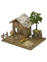 Barn with chicken coop and hens with chicks cm 19x15x16 h