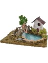 Pond with depth effect fisherman Landi, tree and house
