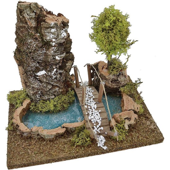 Laghetto effetto profondità con ponte e albero Mondo Presepi