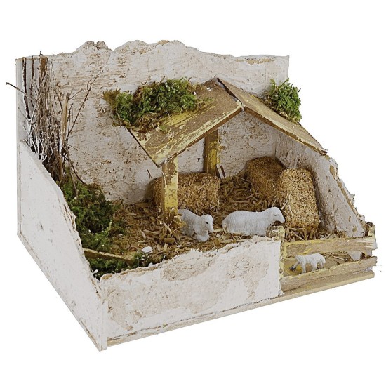 Establo para belén completo con ovejas de 20x14x13,5 cm h