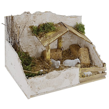 Establo para belén completo con ovejas de 20x14x13,5 cm h