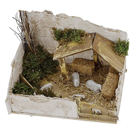 Establo para belén completo con ovejas de 20x14x13,5 cm h Mundo