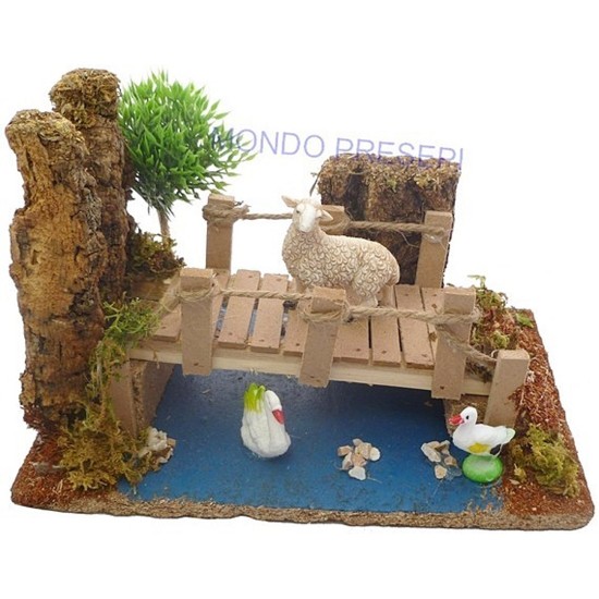 Puente con ovejas y cisnes - Cod. AA10 Mundo Pesebres