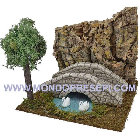 Puente de piedras con estanque de 19x18x15 cm de altura. Mondo Presepi.