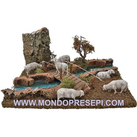 Tratto di fiume ef. profondità con pecore Mondo Presepi