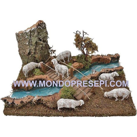 Tratto di fiume ef. profondità con pecore Mondo Presepi