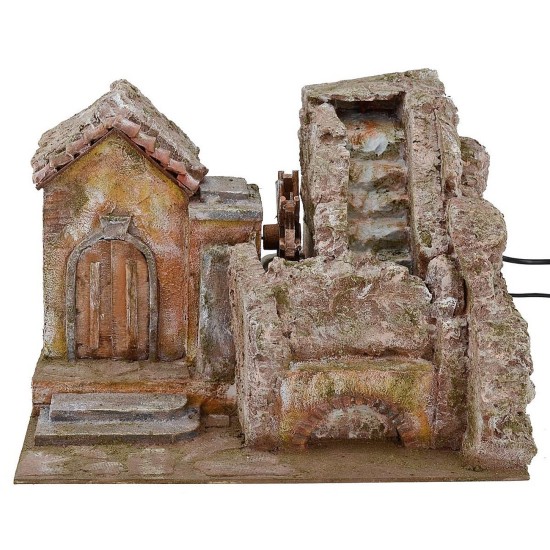 Molino de agua con cascada funcional de 39x30x27 cm h
