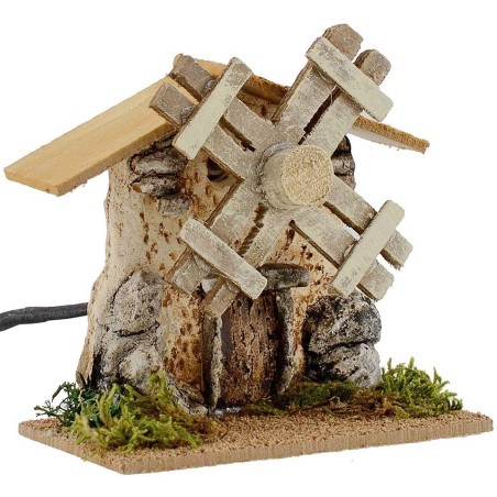 Mulino a vento funzionante per presepe cm 12x7x11,5 h. Mondo