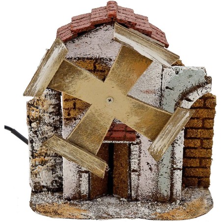 Mulino a vento funzionante per presepe cm 15x6,5x16 h. Mondo