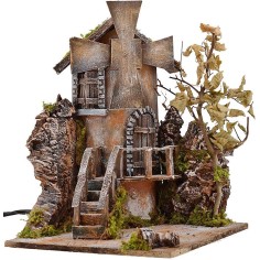 Molino de viento iluminado con aspas giratorias 29x29x38 h.