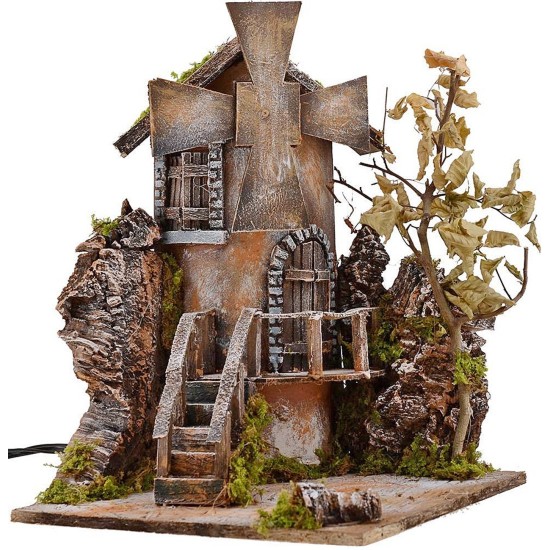 Molino de viento iluminado con aspas giratorias 29x29x38 h.