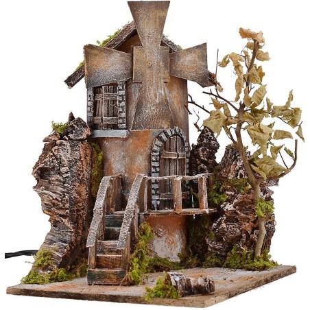 Molino de viento iluminado con aspas giratorias 29x29x38 h.
