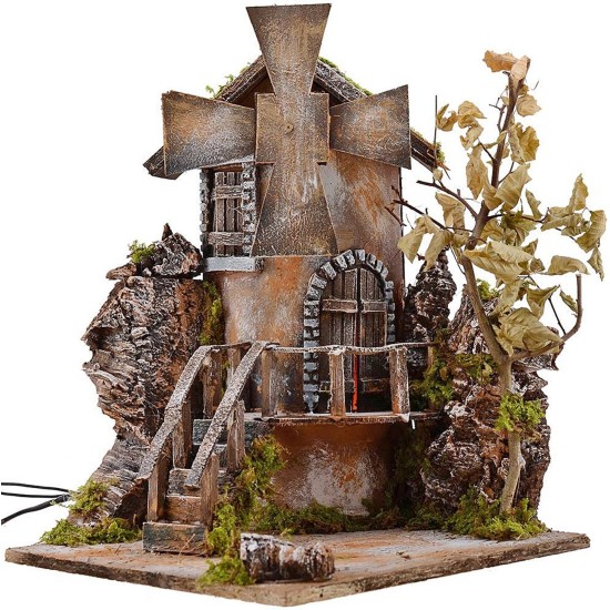 Molino de viento iluminado con aspas giratorias 29x29x38 h. Mundo