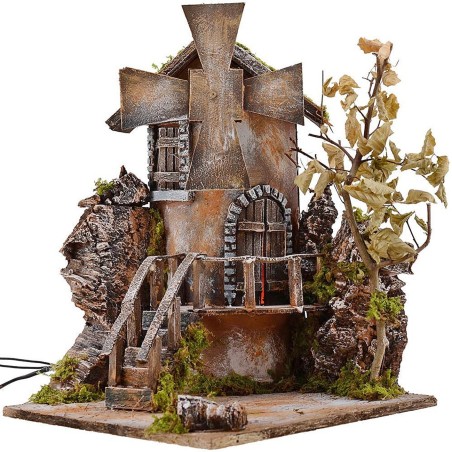 Molino de viento iluminado con aspas giratorias 29x29x38 h. Mundo