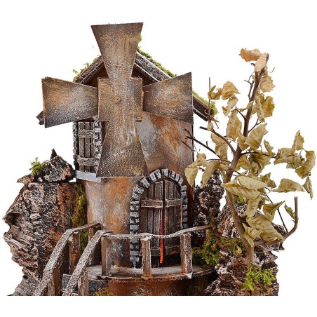 Molino de viento iluminado con aspas giratorias 29x29x38 h. Mundo