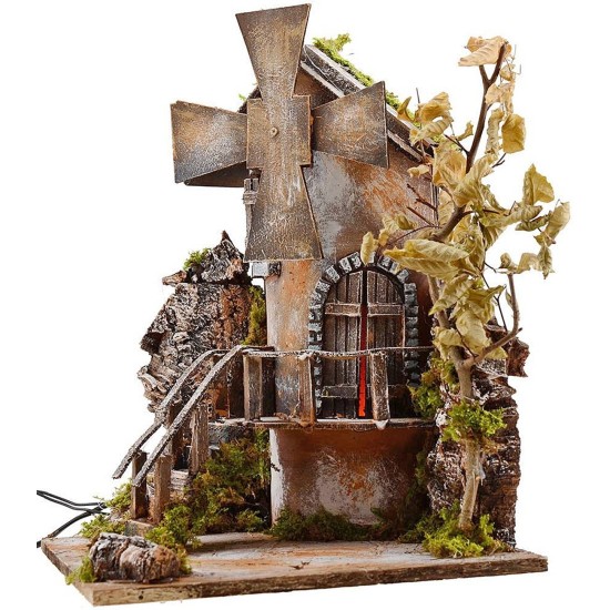 Molino de viento iluminado con aspas giratorias 29x29x38 h.