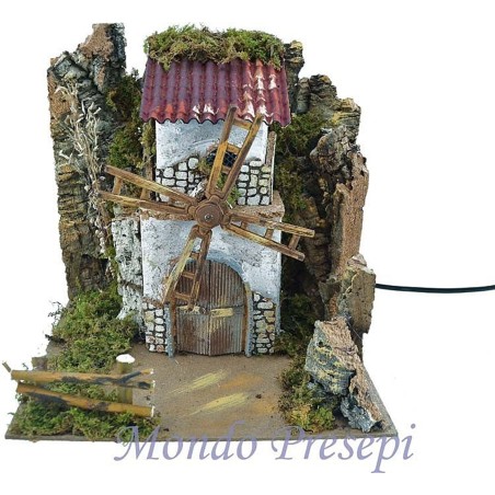 Mulino a vento presepe funzionante cm 24x21x25 h Mondo Presepi