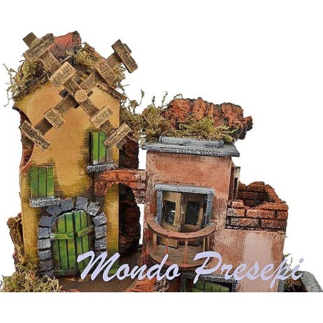Presepe con borgo illuminato e mulino 30x30x40 h. Mondo Presepi