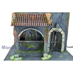 Casa con fontana a 3 uscite d'acqua e lampione Mondo Presepi 2