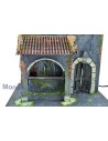 Casa con fontana a 3 uscite d'acqua e lampione Mondo Presepi
