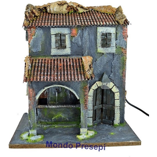Casa con fuente de 3 salidas de agua y farola Mondo Presepi