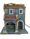 Casa con fontana a 3 uscite d'acqua e lampione Mondo Presepi