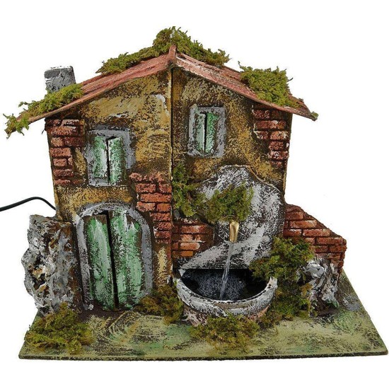 Casa pesebre con fuente de 33x18x25 cm de altura. Mundo Pesebres.