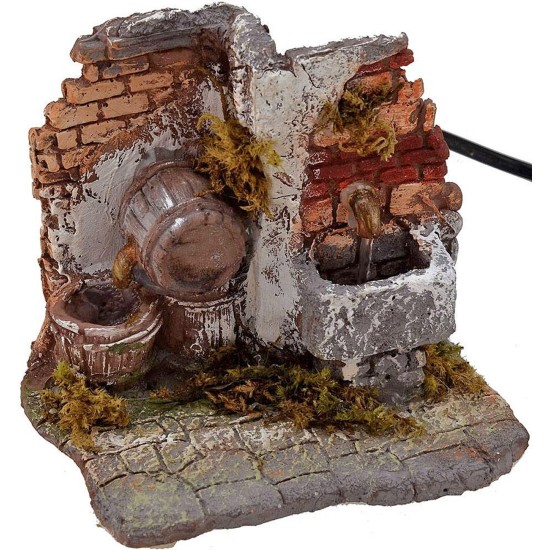Functioning fountain and barrel cm 13.5x13x12 h.