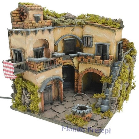 Borgo cm 30x30 illuminato in legno e sughero Mondo Presepi