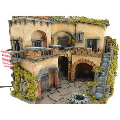 Borgo cm 30x30 illuminato in legno e sughero Mondo Presepi 2