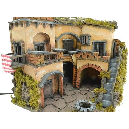 Borgo cm 30x30 illuminato in legno e sughero Mondo Presepi