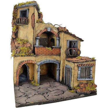 Borgo de 40x40 cm iluminado en madera y corcho Mondo Presepi.