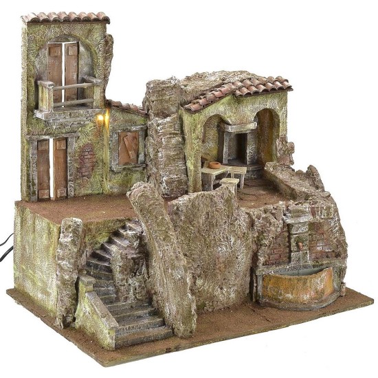 Borgo illuminated with home, hostery and fountain functioning