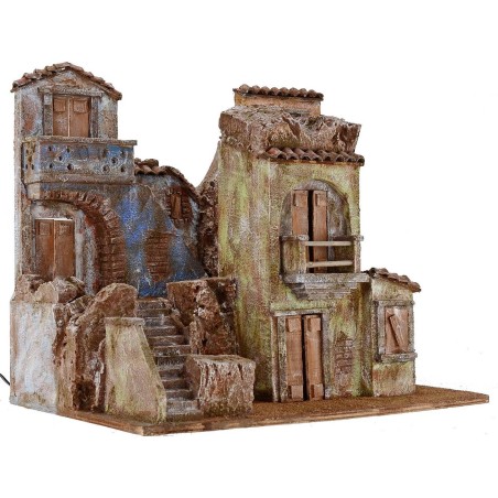 Borgo iluminado con casas de 50x35x42 cm de altura para estatuas de 10 cm.