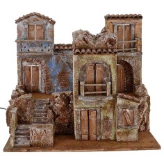 Borgo illuminato con case cm 50x35x42 h per statue da 10 cm
