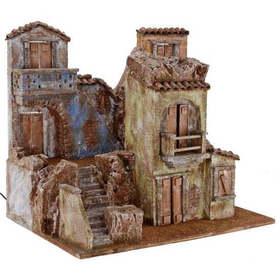 Borgo iluminado con casas de 50x35x42 cm de altura para estatuas de 10 cm.