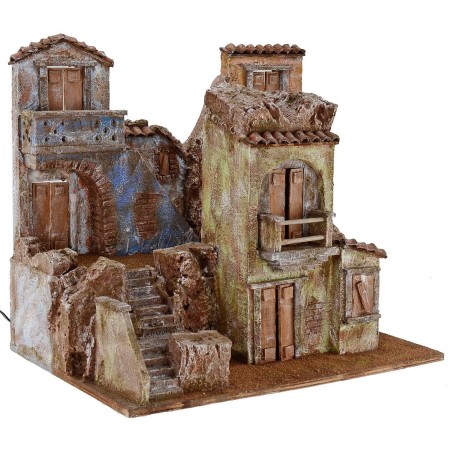 Borgo iluminado con casas de 50x35x42 cm de altura para estatuas de 10 cm.
